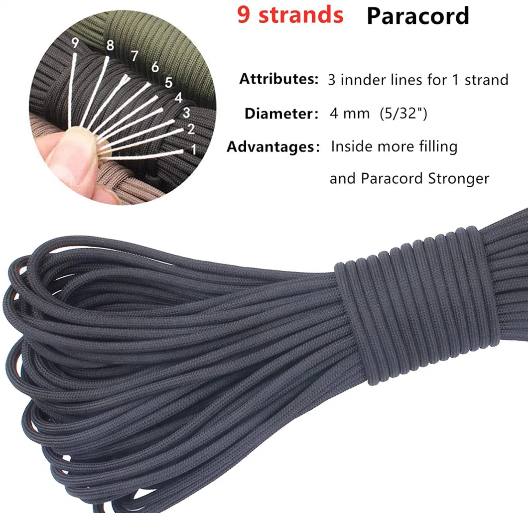 9 Strand Cores 750 Nylon Paracord with Outdoor Survival Rope